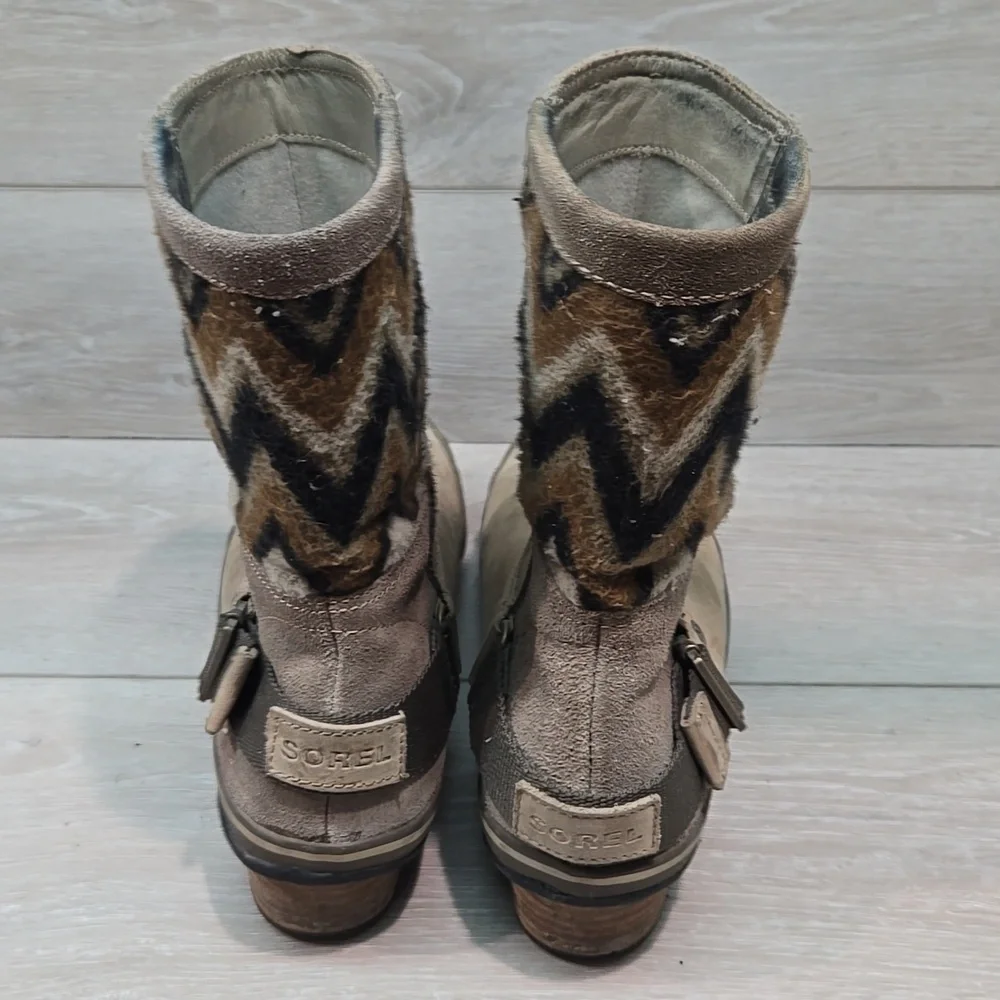 Sorel Women's Ankle Leather Rubber Tan&Brown Boots Shoes Sz 9